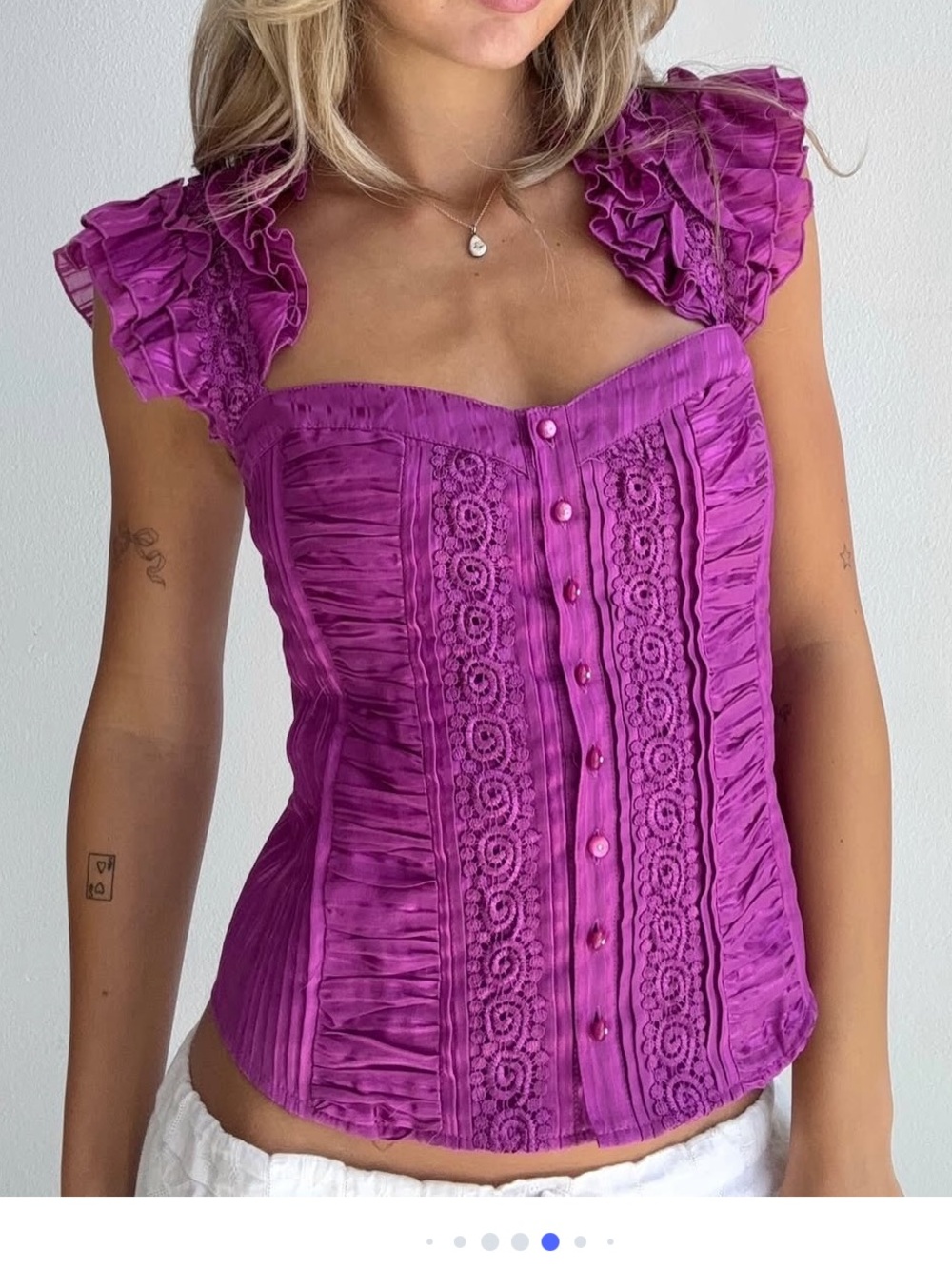 Vintage Y2K Bebe Silk Cotton Blend Purple Ruffle Lace Corset Camisole Top M